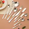 Elegante Juego de Cubiertos de Acero Inoxidable Serie 304 Cuchillo para Bistec Tenedor Cuchara Hotel Hogar Cuchara de Postre Tenedor de Fruta