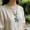 Collar de Cuerda Trenzada Cerámica con Concha de Estrella de Mar para Mujer 2026 Nuevo Estilo de Resort Costero Cadena para Clavícula Accesorio Largo Ajustable