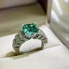 Anillo de Torre Paraíba Imitación Verde Lago Diamante Alto Carbono Zircón Verde Color Tesoro Anillo Abierto Venta al por Mayor