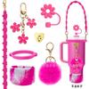 Creativa Funda de Silicona para Vaso de Agua Stanley Flor Funda para Vaso Tapa para Popote Cuerda Bola de Pelo Set de Accesorios para Vaso de Hielo