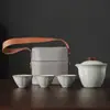 Juego de Té de Viaje Ru Yao - Una Tetera y Tres Tazas, Conveniente Juego de Tazas Cerámicas para Servicio Rápido al Aire Libre, Souvenir para Eventos de Negocios