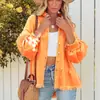 Nueva Chaqueta de Mezclilla de Manga Larga Estilo Europeo y Americano con Bordes Deshilachados y Agujeros para Mujer, Tendencia 2025 Estilo Amazon