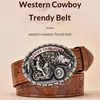 Cinturón de moto estilo vaquero occidental con hebilla ancha, versátil para hombres y mujeres
