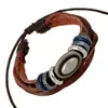Joyería europea y americana pulsera de cuero trenzado con cuentas de madera tejidas pulsera de cuero para estudiante suministro al por mayor