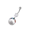 Anillo para Ombligo con Flor de Zirconia Estilo Europeo y Americano Anillo para Ombligo con Forma de Corazón de Acero Inoxidable Joyería para Perforación de Ombligo con Piedra Lunar Natural