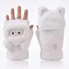 Luvas de Celebridade da Internet Transfronteiriças, Luvas de Inverno de Pelúcia com Cobertura Flip de Meio Dedo, Luvas de Tricô Quentes Sem Dedos de Faux Mink para Estudantes e Crianças