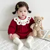 Body de muñeca con cuello bordado y broches en la entrepierna ropa para recién nacidos niña rojo enterizo para salir enterizo luna llena 100 días enterizo