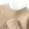 Suéter Masculino de Cashmere Grosso com Malha Pesada em Ponto Trançado, Gola Redonda, Malha 7 Fios Dupla, Suéter de Manga Longa para Outono e Inverno, Malha para Base