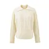 Suéter Retro com Gola e Cintura Torcida para Mulheres, Novo Estilo Outono e Inverno, Blusa de Tricô Tendência, Peça de Tricô Versátil da Moda com Manga Longa