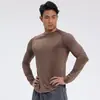Camiseta Deportiva de Manga Larga Lisa Sencilla para Hombre, Redonda, para Exteriores, Primavera y Otoño, Fitness, Casual, Ajustada, Absorbente de Sudor, Elástica