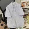 Camisa de Rayas Suelta de Verano para Mujer, Manga Corta Estilo Hong Kong Fluida Casual, Top Versátil de Moda para Parejas Estudiantes
