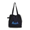 Nova Bolsa de Nylon com Letras Estilo Coreano, Casual, Fashion, Bolsa de Ombro Versátil, Estilosa, Leve, Cordão, Bolsa Tote de Grande Capacidade