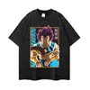 Camiseta de manga larga con estampado de personaje de dibujos animados, hombros caídos, corte holgado, manga corta, inspirada en anime, extragrande, camiseta de moda streetwear