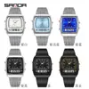 Reloj Electrónico Sanda Clásico Transfronterizo con Correa de Acero Multifunción Impermeable para Estudiante con Tres Zonas Horarias y Alarma