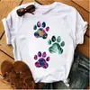 Blusas Femininas Transfronteiriças Patas de Animal Coração Dropshipping Letras Moda Retrô Camiseta Feminina Manga Curta