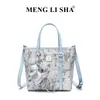 2026 Bolso de Cubo Portátil Estilo Coreano Retro Estampado, Bolso de Hombro Versátil de Gran Capacidad, Bolso Cruzado de Cesta