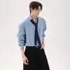 Camisa Retro Americana de Rayas Verticales de Manga Larga para Hombres y Mujeres, Diseño de Corbata para Primavera y Otoño, Top Versátil Casual Estilo Universitario