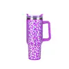 Termo para Coche de Acero Inoxidable 304 Elástico Borde Caliente Estampado Leopardo Plateado 40 oz Primera Generación Mismo Estilo Stanley Logo Personalizado