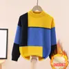 Suéter para Niños Cuello Redondo Algodón Puro Tejido para Niños Bloques de Color Forro Polar para Bebés y Niños Mayores Grosor Otoño e Invierno