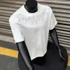 Nueva Camiseta de Manga Corta con Bordado Pesado para Hombre de Verano, Corte Holgado, Diseño Versátil, Marca de Moda, Camiseta Negra de Media Manga para Pareja