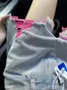 Shorts Jeans Rasgado Estilo Vintage Americano Plus Size para Mulheres, Verão Cintura Alta Emagrecedor Reto Perna Larga Linha A Hot Pants