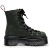 Botas de Moda Femininas de Couro Crazy Horse Verde, Cano Curto, Solado Grosso, 6 Furos, Estilo Britânico 1460, Botas Curtas Femininas Plataforma, Biker, de Trabalho
