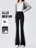 Calça Esportiva Feminina Flare 2026 Nova Primavera Cintura Alta Slim Fit Estilo Americano Listrada Calça de Moletom Flare Preta