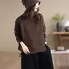 Nova Blusa de Gola Redonda Outono e Inverno Blusão com Blocos de Cor Bordado para Mulheres Casual Solto Barra Irregular Camiseta