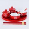 Taza de té roja de boda modificada tazón de té para brindis Juego de té con palillos Happy Bowl Traje de dote de boda nuevo pareja Tazón