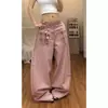 Jeans patchwork xadrez rosa retrô americano para mulheres, coleção primavera/outono 2026, modelagem solta, emagrecedor e com design de perna larga fluido e casual