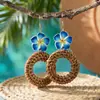 Aretes Florales Hechos a Mano de Rafia Estilo Festivo, Aretes Étnicos de Gama Alta de Nicho, Aretes Únicos y Hermosos al por Mayor