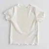 Estilo K de Ropa para Bebés y Niños Pequeños con Aretes, Camisetas para Niños, Camisetas de Verano para Niñas de Manga Corta con Cuello de Encaje Delgado, Camisetas para Niños