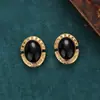 Pendientes de Estilo Retro Vintage Moda Europea y Americana Versátiles Retro Simples Ovalados Diseño de Nicho Pendientes de Botón Elegantes