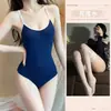 Traje de baño bodysuit lencero sexy para la noche, traje de baño bodysuit de tirantes delgado transparente de seda de leche sexy para mujer