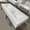 Encimera de Lavabo Integrado Caliente Doblado de Losa de Roca Hecha a Medida para Baño, Lavabo Doble con Esquinas Recortadas y Forma Irregular para Instalación Bajo Encimera