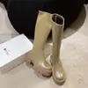Botas Femininas Versáteis de Couro Estilo Coreano Botas Longas até o Joelho Moda Feminina Emagrecedoras Cano Reto Sem Salto Grosso Botas de Motocicleta Outono 2026