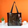 Bolso de mano promocional de stock de plástico negro transparente de PVC para ropa, bolso de compras, se puede imprimir el LOGO