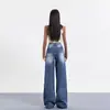 Jaqueta Versátil Estilo Retrô Americano com Cordão Cintura Alta Comprimento até o Chão Jeans 2025 Outono Calças Largas Soltas Emagrecedoras para Mulheres