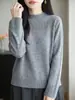 Nuevo suéter de punto jacquard hueco de cuello medio alto para otoño e invierno para mujer, holgado y elegante, top de manga larga para damas