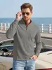 Camisa polo jacquard de tricô texturizado com gola henley masculina transfronteiriça, suéter de malha casual com bolso no peito para comércio exterior, primavera e outono