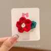 Horquilla de Flor Pequeña Fresca Hecha a Mano Crochet de Lana Flor de Cinco Pétalos Hojas Verdes Niñas Adultas Adorno Lindo para Flequillo