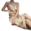 Comercio Exterior Europeo y Americano 2026 Nuevo Vestido Lencero de Satén para Mujer, Largo con Cuello en V, Elegante y Adelgazante, Adecuado como Vestido Largo Base