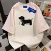 Camiseta de Manga Corta con Estampado de Perro Salchicha de Lunares Lindos Estilo Americano para Mujer Verano Oversize Estrella Algodón Puro Top Creativo