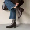 Botas Delgadas Lavables de Piel de Vaca de Alta Calidad para el Trayecto Diario Invierno 2026 Tacón Grueso Tacón Medio Versátiles Adelgazantes Punta Cuadrada Piel Genuina Botines Cortos Mujer