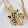 Accesorios de hip hop para bares y discotecas japoneses y coreanos, collar de cabeza de tigre de diamantes completos, personalizado y de moda para hombres y mujeres, joyería de oro