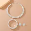 Moda Brillante Doble Fila Diamante Collar Pendientes Pulsera Traje de Boda Decoración de Fiesta Joyería Nupcial Venta al por Mayor