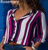 Blusa Camisa de Manga Larga Multicolor a Rayas de Contraste para Mujer de AliExpress Europeo y Americano