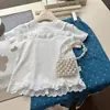 Verano 2026 Nuevo Estilo Coreano Moda Niñas Camiseta Top Falso Dos Piezas con Adorno de Encaje Manga Corta Tendencia