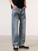 Ropa de Hombre Xintang Primavera Hombres Jeans de Pierna Recta Holgados Doble Costura Cintura Media, Pantalones de Pierna Ancha, Estilo Vintage Retro.