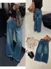 Estilo Otoño Temprano TOP Hecho en Europa Líneas Trece de Guangzhou Jeans de Pierna Ancha Retro con Cinturón 82598